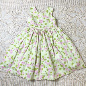 Vintage 1990s Plum Pudding Girls 6 Years Spring Green Floral Sleeveless Dress